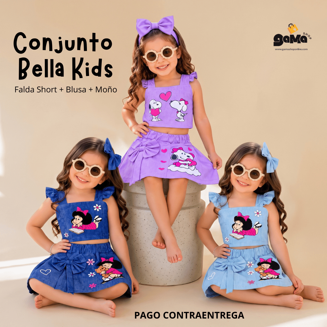 Conjunto Bella Kids - Falda Short + Blusa + Moño