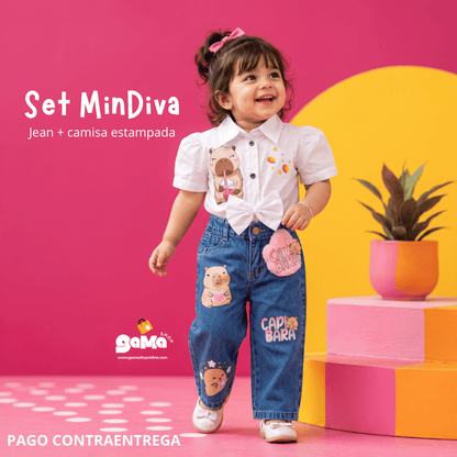Set MinDiva - Jean + camisa estampada