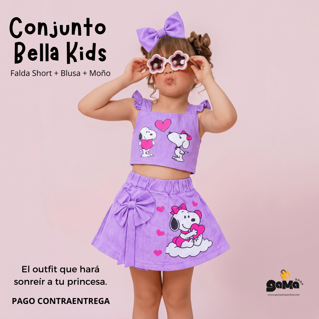 Conjunto Bella Kids - Falda Short + Blusa + Moño