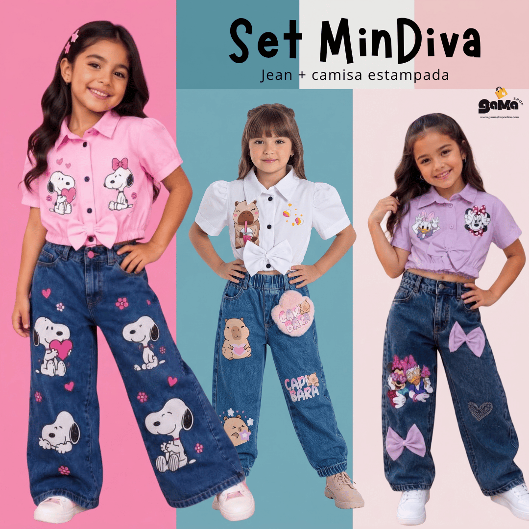 Set MinDiva - Jean + camisa estampada