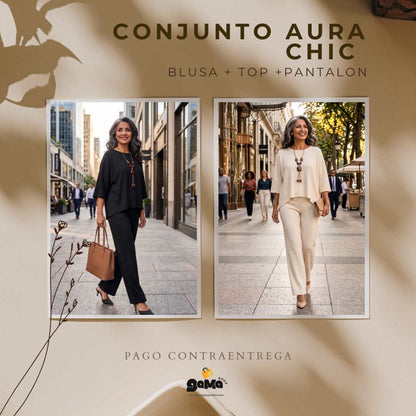 Conjunto Aura Chic - Blusa + Top + Pantalon