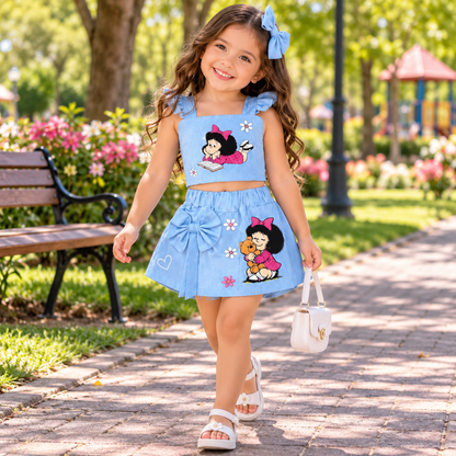 Conjunto Bella Kids - Falda Short + Blusa + Moño