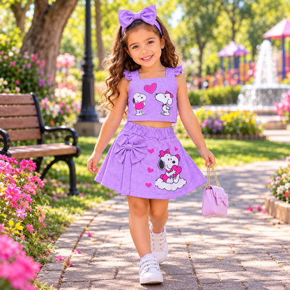 Conjunto Bella Kids - Falda Short + Blusa + Moño