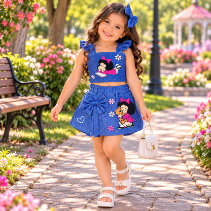 Conjunto Bella Kids - Falda Short + Blusa + Moño