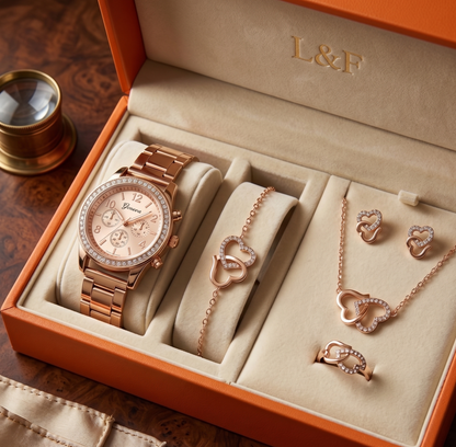 Set Royale Love Collection Reloj+Collar+Anillo+Pulsera+Aretes